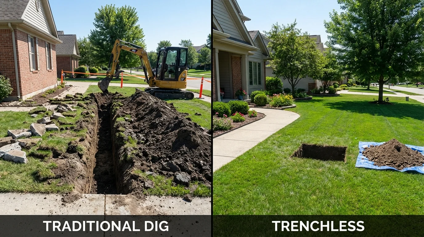 Trenchless sewer repair with minimal yard damage versus traditional excavation in Lamar, AR